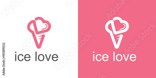 Ice cream love logo design with heart shape and cone.
