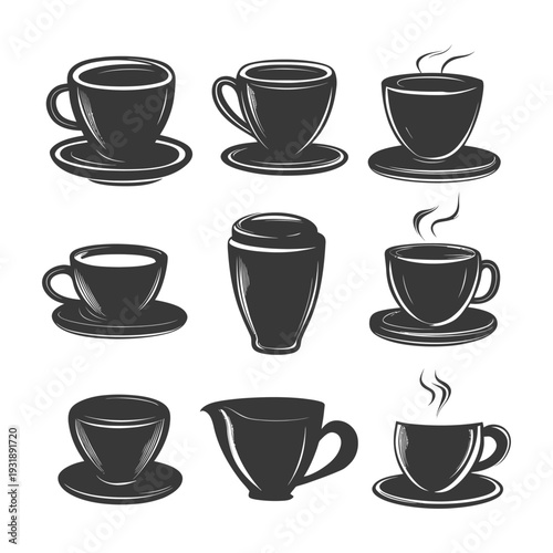 Collection of Vintage Silhouette Coffee Cups and a Creamer