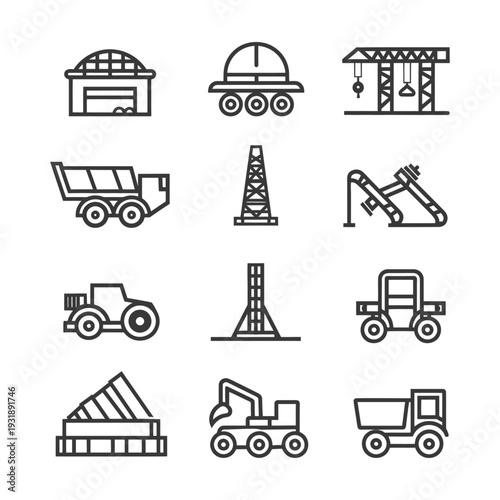 Construction and Mining Equipment Outline Icons