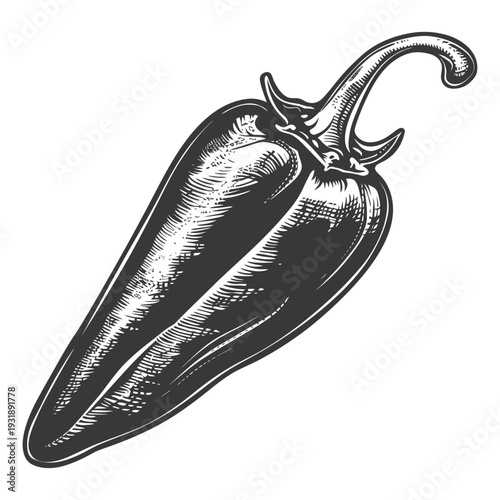 Hand-drawn illustration of a single black and white pepper