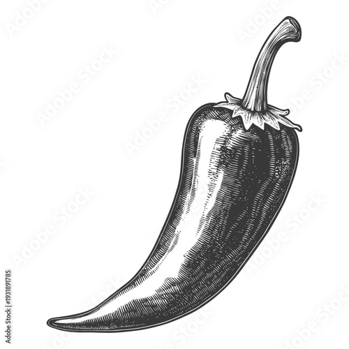 Hand-drawn Illustration of a Single Green Chili Pepper