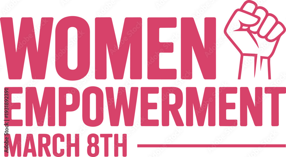 Fototapeta premium Women empowerment movement graphic with raised fist and march 8th date on white background