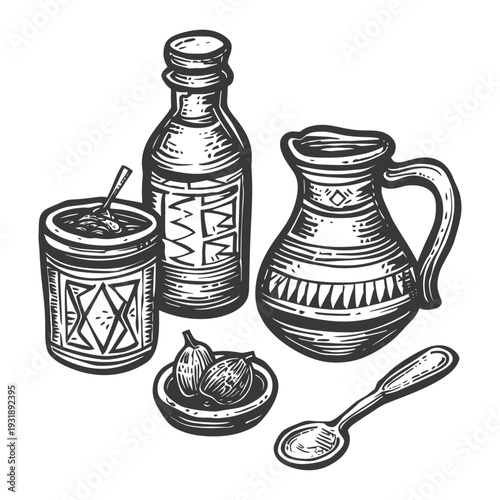 Hand-Drawn Illustration of Traditional South American Yerba Mate Set