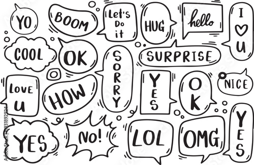 Speech Bubble Doodles: Hello, Love, Yes, Cool, and Party Vibes