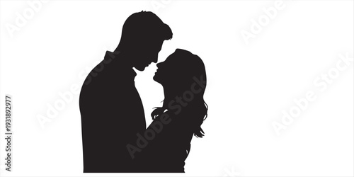 vector set, Vector illustration of silhouette man and woman portrait in profile. Male and female head on a white background side view.