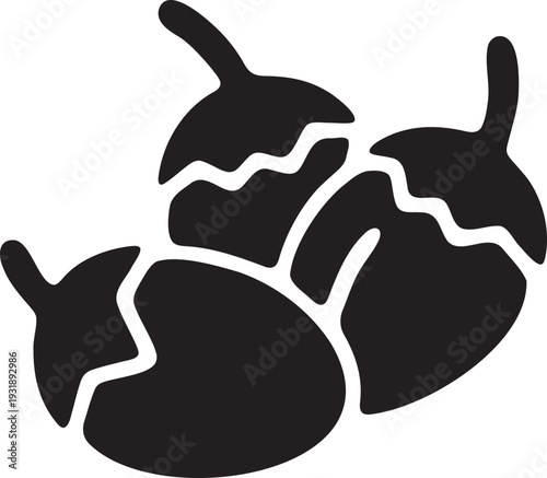 Simple black vector illustration of a trio of ripe tomatoes or berries on a stem