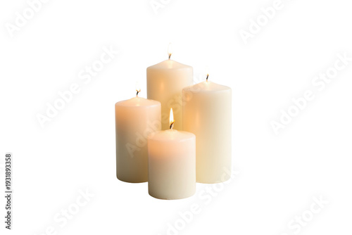 Soft white candles burning with warm gentle light