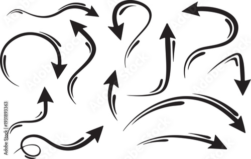 Bold Hand Drawn Arrows with Swash Lines and Dynamic Movement Vector Set