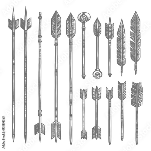 Hand-Drawn Set of Arrow and Spear Designs