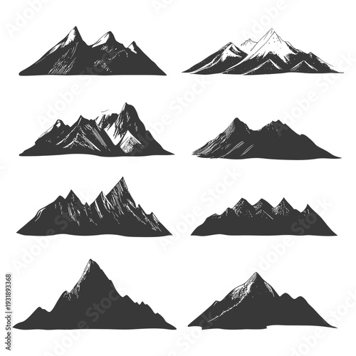 Hand-Drawn Silhouettes of Eight Mountain Ranges