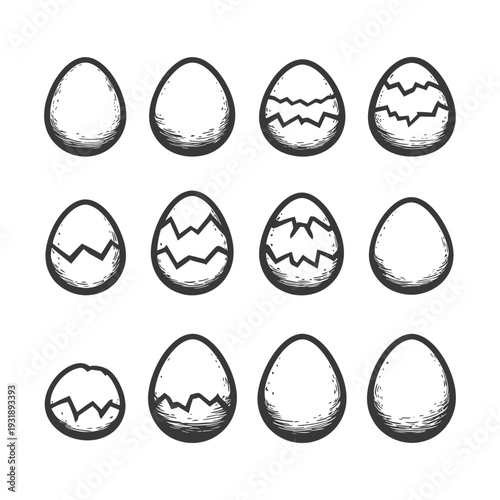 Hand-Drawn Sketches of Eggs in Various Stages of Cracking