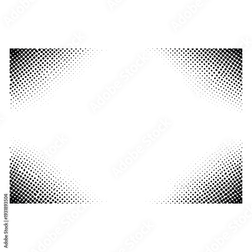 Abstract black and white halftone dot pattern frame, retro pop art corner texture border for graphic design background