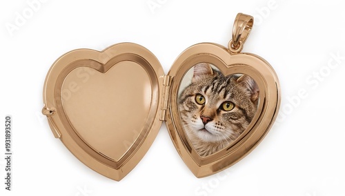 Heartshaped locket with tabby cat portrait keepsake, gold jewelry pendant for pet lovers, memory gift idea