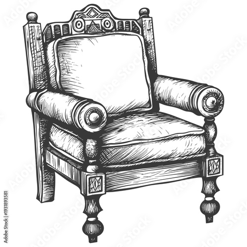 Hand-drawn sketch of an antique armchair with intricate details