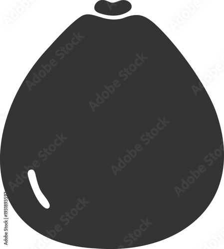 Black silhouette icon of a plump fig fruit with a stem and a subtle highlight