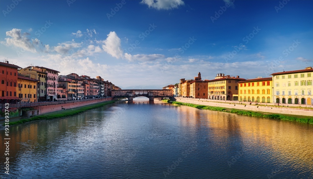 Obraz premium view looking along the arno river towards the middle bridge pisa