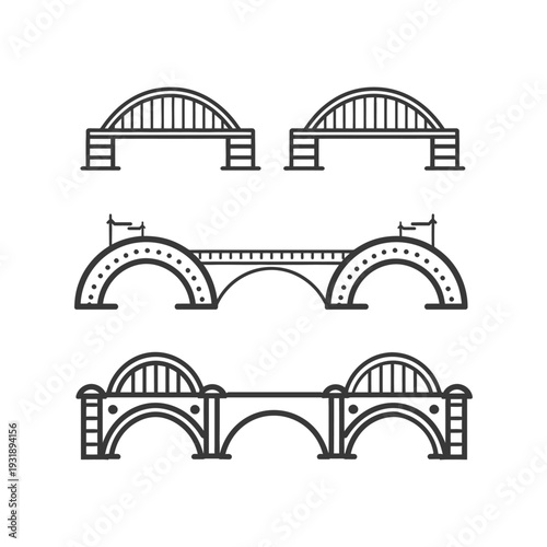 Line Art Illustrations of Various Bridge Designs