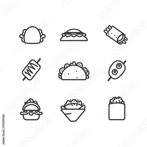 Line Art Illustrations of Various Food Items