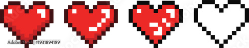 Pixel hearts in various states of damage damaged broken white