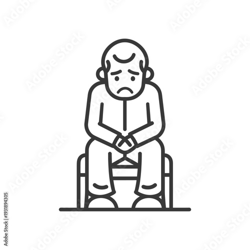 Line Drawing of a Sad Man Sitting on a Chair