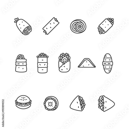 Line Drawings of Various Wrapped Food Items