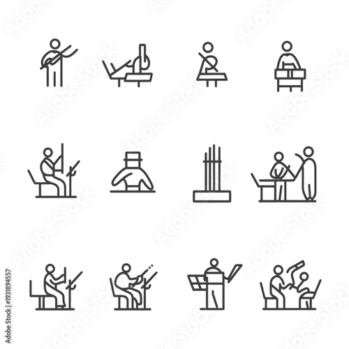 Line Icons Depicting Different Musicians Playing Various Instruments