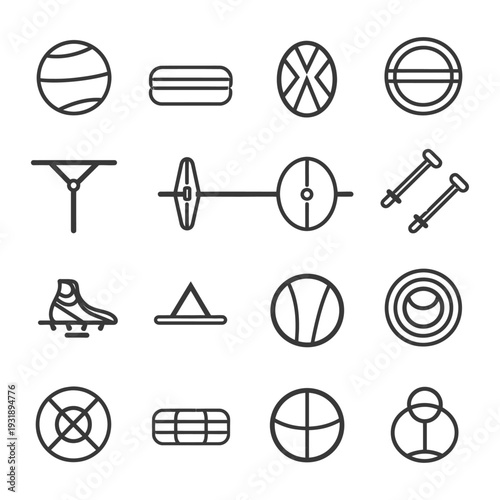 Line Icons of Various Sports Equipment and Gear