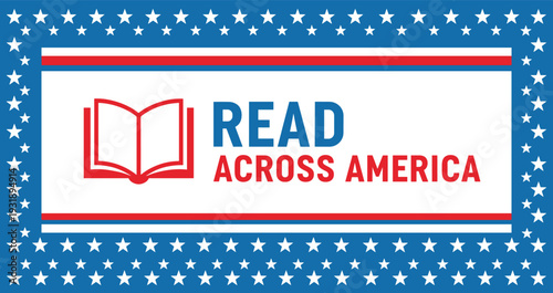 Read Across America with open book and stars reading literacy