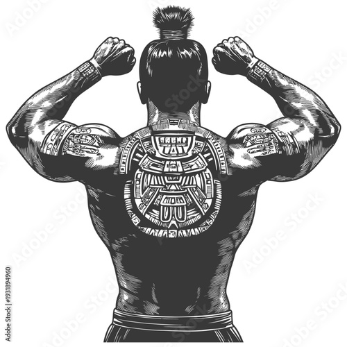 Muscular Man with Intricate Tattoos on His Back