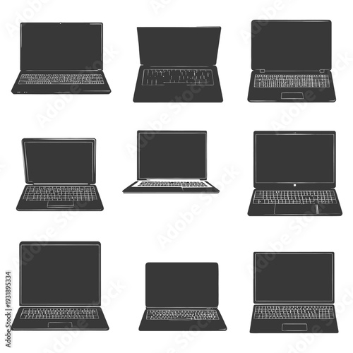 Nine Black and White Laptop Illustrations