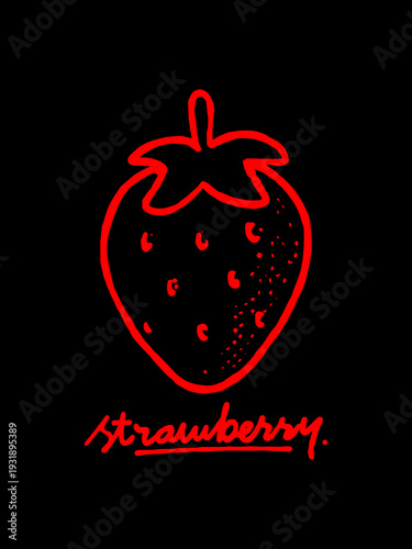 Strawberry Fruit Red Line Art with Bold Urban Street Style.