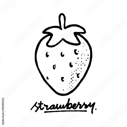 Strawberry Fruit Line Art Illustration in Urban Doodle Style.
