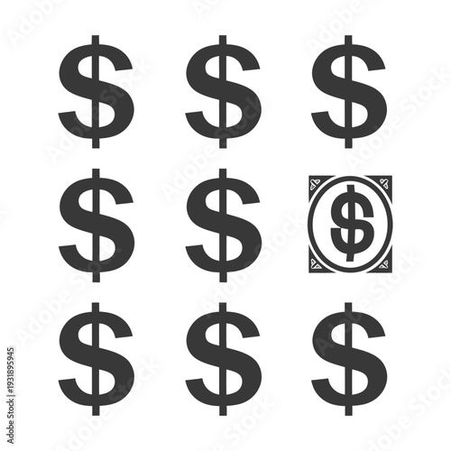 Nine Dollar Signs with One Enclosed in a Square