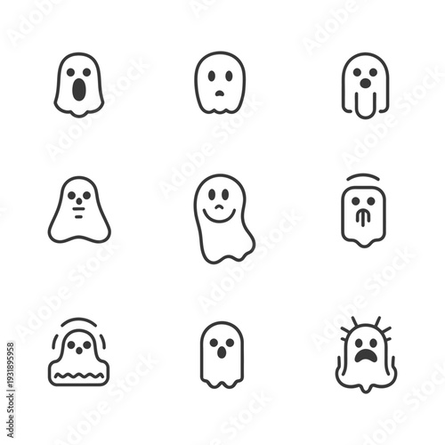 Nine Ghost Emojis with Different Facial Expressions
