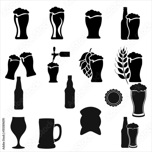 Vector illustration set of beer glass , tea and coffee silhouettes  