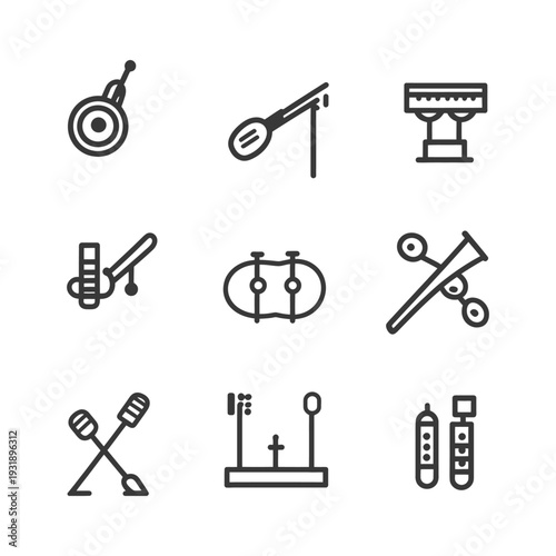 Nine Line Drawings of Musical Instruments