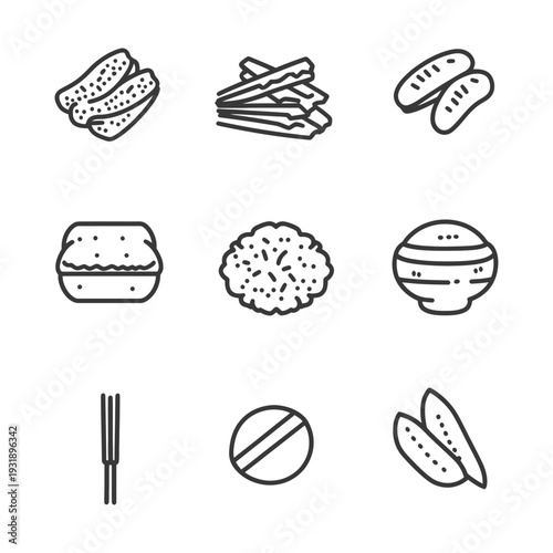 Nine Line Drawings of Various Foods