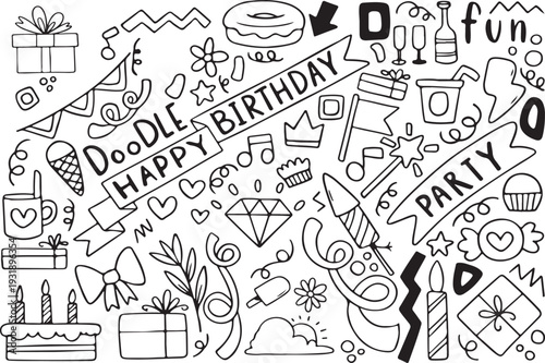 Happy Birthday Doodle Set: Party Elements, Gifts, and Celebration