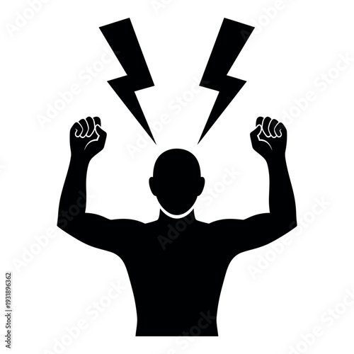 Angry Person Vector Icon with Lightning Bolts for Stress Management Conflict and Power Design