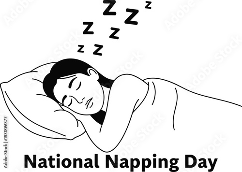 Woman sleeping on pillow with zzz above head national napping day