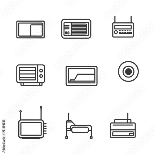 Nine Outline Icons of Electronic Devices