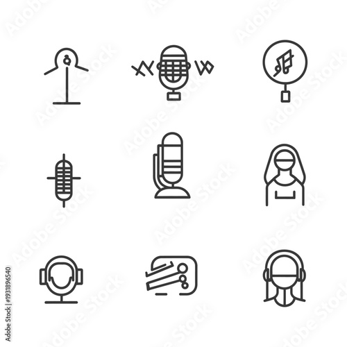 Nine Outline Icons of Recording and Music Equipment
