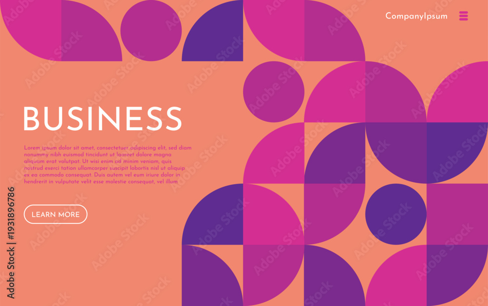 Fototapeta premium Modern Business Landing Page Template with Geometric Shapes – Corporate Website Vector Layout