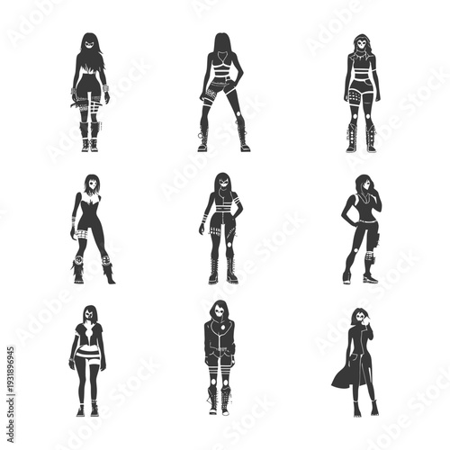 Nine Silhouettes of Women in Edgy Outfits