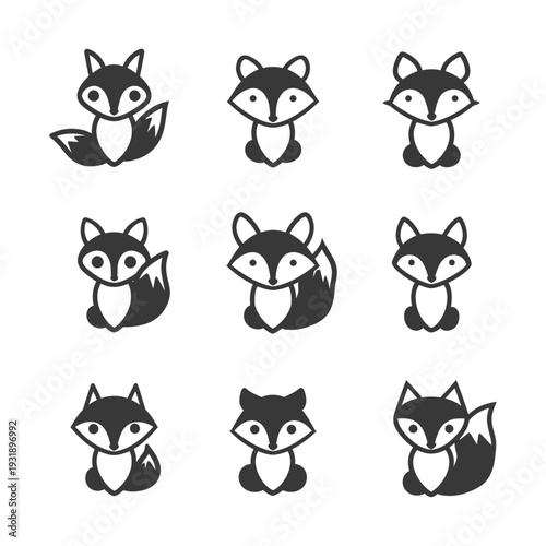 Nine Simple Black and White Fox Illustrations
