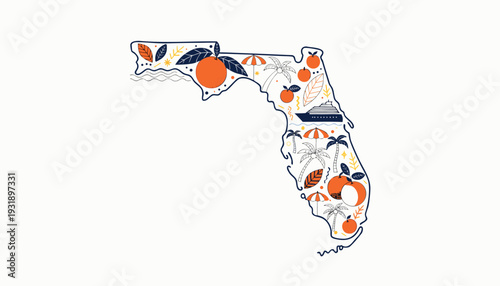 Florida Tourism and Agriculture Line Art