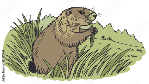  Woodchuck Groundhog Illustration.