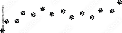 Seamless paw print pattern background with cat and dog footprints in solid and outline style, black animal track repeat design vector isolated on transparent background