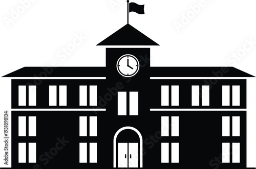School building silhouettes illustration vector education academic institution learning classroom graphics, knowledge design concept, black and white creative art collection