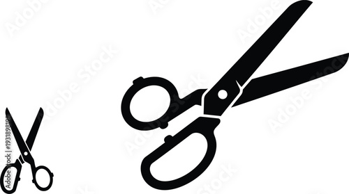 Professional Scissors Vector Icon Set: Pair of Sharp Tailor Shears and Cutting Tool Silhouettes for Craft, Sewing, Hairdressing, and Office Supply Design Projects